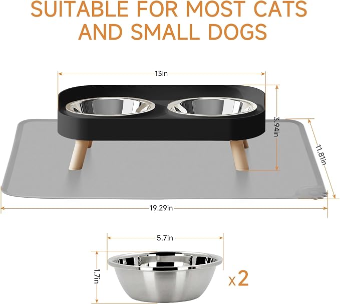 Elevated Cat Bowl with Food Mat, Raised Cat Food and Water Bowl Set - Image 6