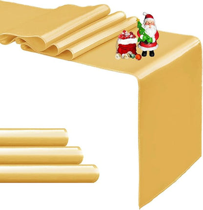 4-Pack Gold Satin Table Runner 12 x 108 Inch Long Fuchsia Bright and Smooth by Pufogu