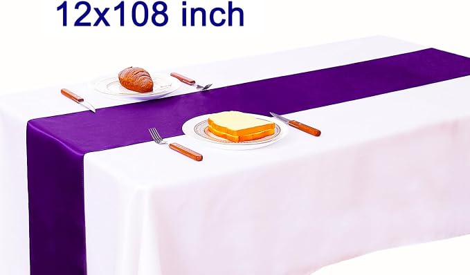 Pack of 10 Satin Purple Table Runners 12 x 108 Inches - Image 3