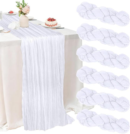 6 Pack White Cheesecloth Table Runner 22x120 Inch | 10Ft Boho Gauze Rustic by Fwxdbwyl