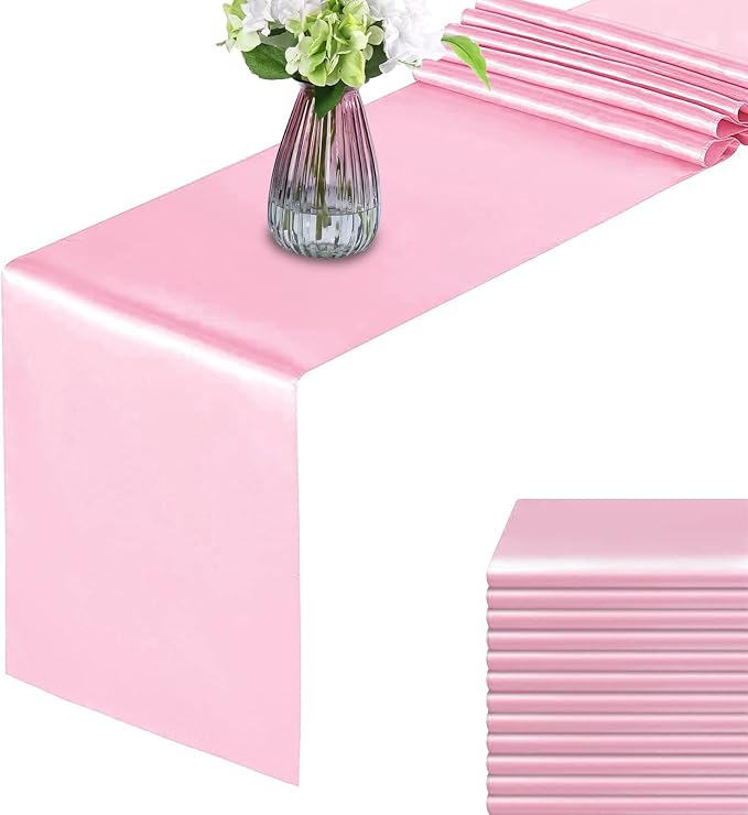 12 Pack Pink Table Runners, Satin Table Runner 12x108 Inches Long, Silk and by HMQIANG
