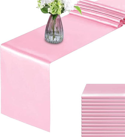 12 Pack Pink Table Runners, Satin Table Runner 12x108 Inches Long, Silk and by HMQIANG
