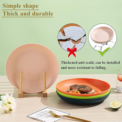 Berglander 9 Inch Plastic Deep Dinner Plates Set of 8 Colors, Reusable and - Image 4