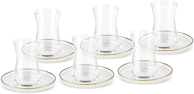 KARACA Nilufer 12-Piece Turkish Tea Glass & Saucer Set, 5.7 oz Gold Trim Clear - Image 4