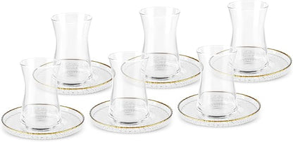 KARACA Nilufer 12-Piece Turkish Tea Glass & Saucer Set, 5.7 oz Gold Trim Clear - Image 4
