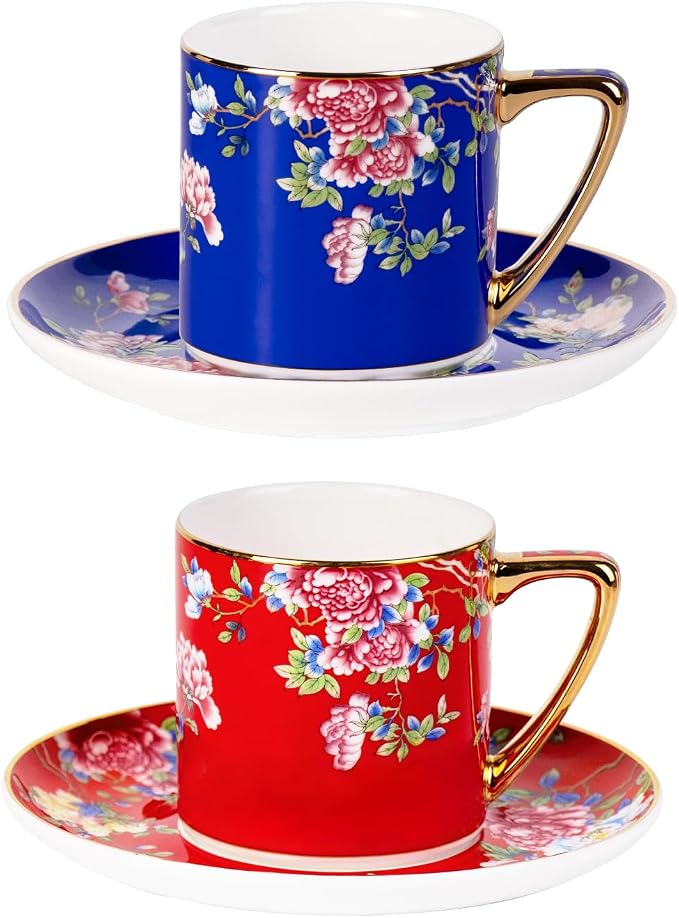 KAMMAK Tea Cup and Saucer, Ceramic Coffee Cups, 7.4 oz, Afternoon Tea and by KAMMAK