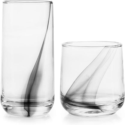 Libbey Ascent Black Ribbon 16 Piece Tumbler and Rocks Glass Set