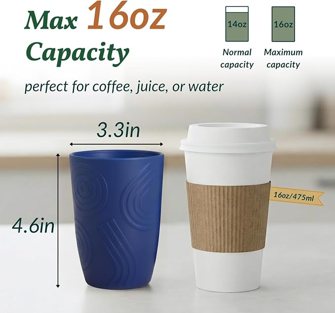 Homienly Wheat Straw Cups 16oz, Unbreakable Cups-6 PCS Freezer and Dishwasher - Image 2