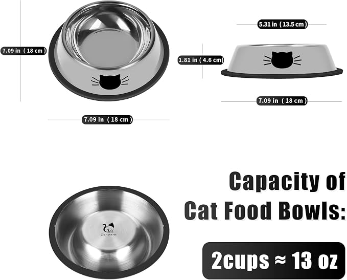 Serentive 2Pcs Cat Bowls Non-Slip Stainless Steel Small Cat Food Bowl - Image 2