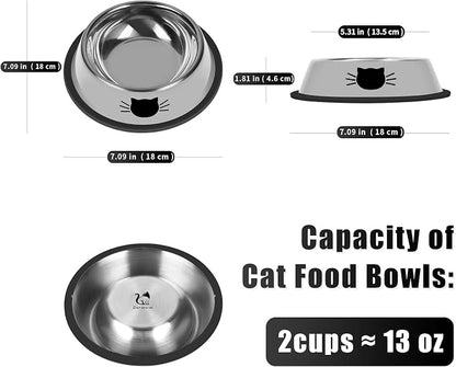 Serentive 2Pcs Cat Bowls Non-Slip Stainless Steel Small Cat Food Bowl - Image 2