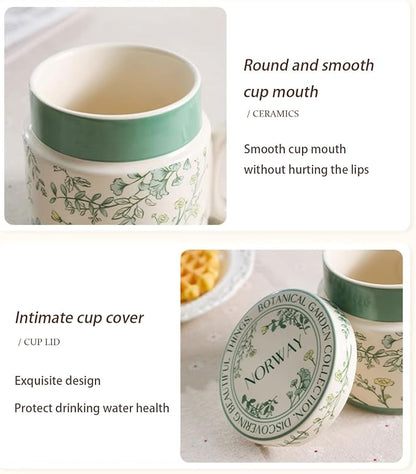 12.9oz Ceramic Coffee Mug with Lid, Flower Patterned Porcelain Mug, Ceramic Tea - Image 3