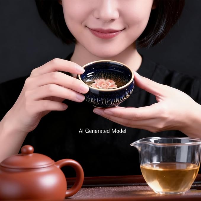 Tenmokus Tea Cup with Peony Flower, 3 oz, Round | Chinese Small Ceramic Teacup - Image 5