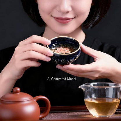Tenmokus Tea Cup with Peony Flower, 3 oz, Round | Chinese Small Ceramic Teacup - Image 5
