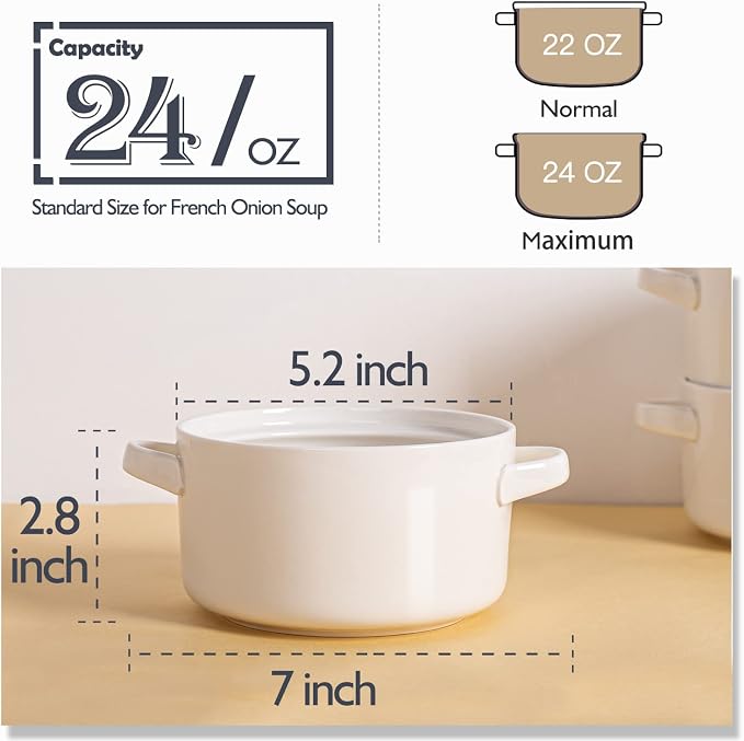 DELLING Soup Bowls with Handles Set of 6, 24 Oz Ceramic French Onion Soup - Image 2