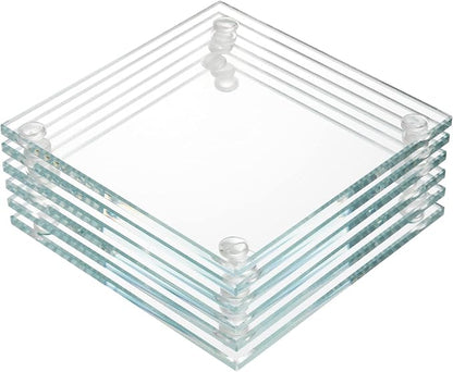 Set of 6 Square Glass Drink Coasters, 3.5"x3.5" Crystal Coasters by YOUEON