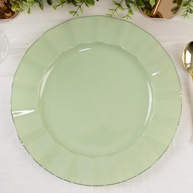 Efavormart 10 Pack | Sage Green 11" Round Plastic Dinner Plates, Disposable by efavormart