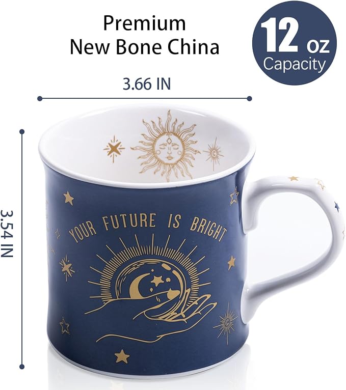 Blue Celestial Coffee Mug, "Your Future is Bright" Inspirational Theme Ceramic - Image 3