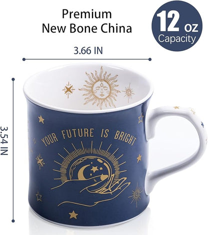 Blue Celestial Coffee Mug, "Your Future is Bright" Inspirational Theme Ceramic - Image 3