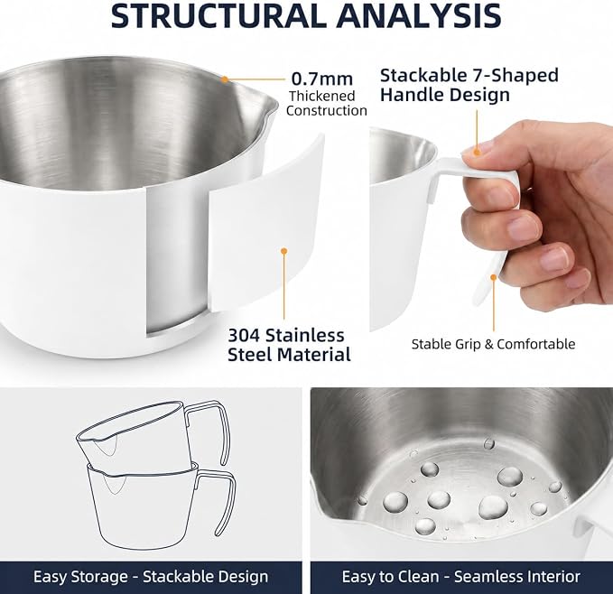 2Pc Espresso Measuring Cups, Double Spouts Stainless Steel - Image 3