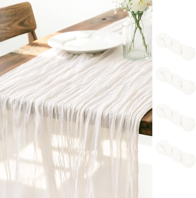 Ivory Cheesecloth Table Runner 120 Inches 4 Pack Gauze Table Runner | Summer by LINXTAR