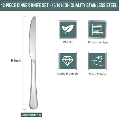 SANTUO Stainless Steel 12-Piece Dinner Knives Pack, Table Steak Knives Set - Image 2