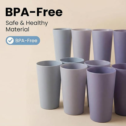 32 oz Plastic Cups Large Reusable set 8, Plastic Tumbler Grey Tone | Food Grade - Image 6