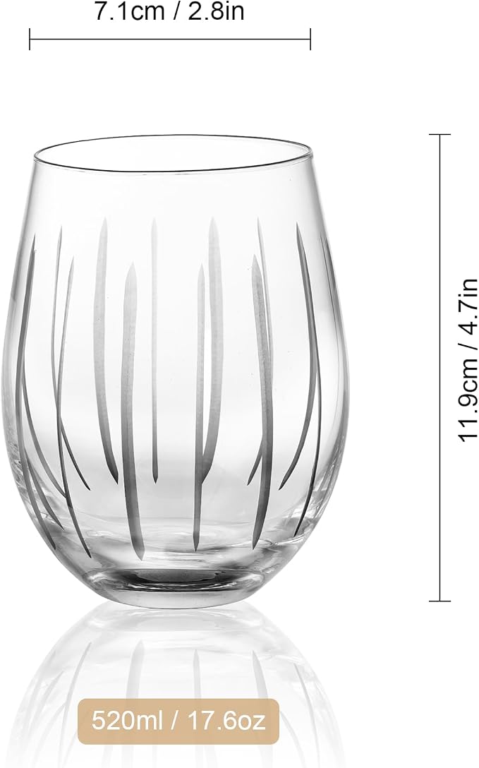 Joeyan Hand Blown Etched Stemless Wine Glasses - Image 7