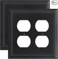 2-Pack Double Duplex Outlet Cover, Matte Black Decorative Switch Plates and Outlet Covers for Electrical Outlets, Durable Natural Bamboo Fiber Wall Plates, 2 Gang Receptacle Cover