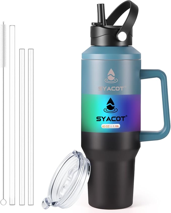 40 oz Tumbler with Handle and Straw or Convert to 40 oz Insulated Water Bottle by SYACOT