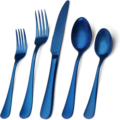 Matte Blue Silverware Set, Satin Finish 20-Piece Stainless Steel Flatware Set by Sharecook