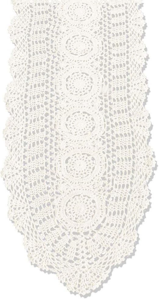 Cotton Handmade Crochet Lace Oval Table Runner Beige 12x84 Inch by KEPSWET
