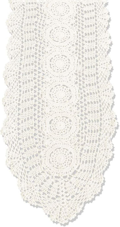 Cotton Handmade Crochet Lace Oval Table Runner Beige 12x60 Inch by KEPSWET