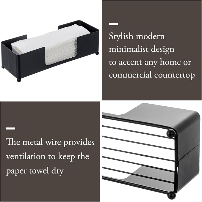 MyGift Modern Matte Black Metal Tabletop Folded Paper Hand Towel Holder - Image 2