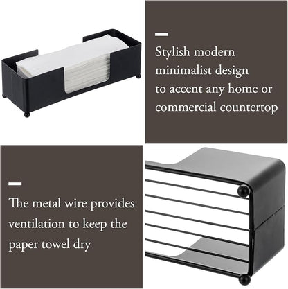 MyGift Modern Matte Black Metal Tabletop Folded Paper Hand Towel Holder - Image 2