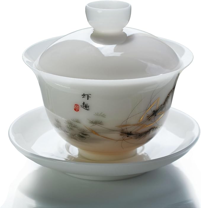 Liang baobao Ice Jade White Porcelain Gaiwan, 5oz Teacup Suet-fat Jade by Liangbaobao