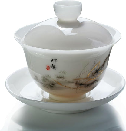 Liang baobao Ice Jade White Porcelain Gaiwan, 5oz Teacup Suet-fat Jade by Liangbaobao