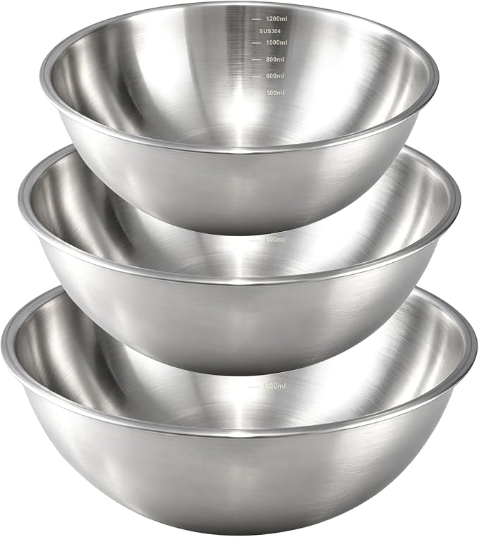 Gronivex Stainless Steel Mixing Bowls Set, 3-Piece | Food-Grade Metal, by GRONIVEXHOMEGOODS
