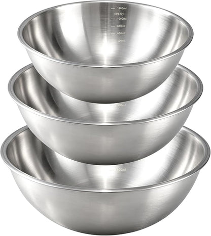 Gronivex Stainless Steel Mixing Bowls Set, 3-Piece | Food-Grade Metal, by GRONIVEXHOMEGOODS