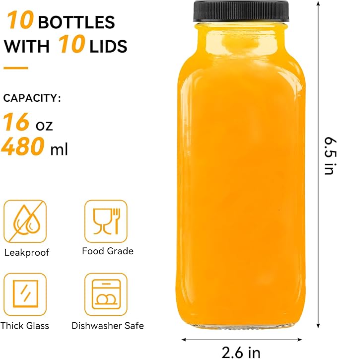 Kucoele 16oz Glass Juice Bottles - Image 2