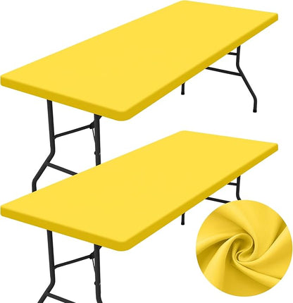 homing 2 Pack Rectangle Table Cloth, Elastic Fitted Fabric Tablecloth Fits for 6 Foot Folding Tables, Washable Table Cover for Picnic, Camping, Indoor & Outdoor (Yellow, 30" x 72")