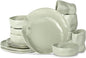Stone by Mercer Project Atik Modern Stoneware 16-Piece Dinnerware Set, Plate and Bowl Set, Dish set for 4, Sage-Grey