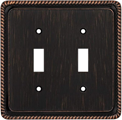 Henne Bery Rope Edge Decorative Wall Plate Switch Plate Outlet Cover (Double Toggle, Aged Bronze)