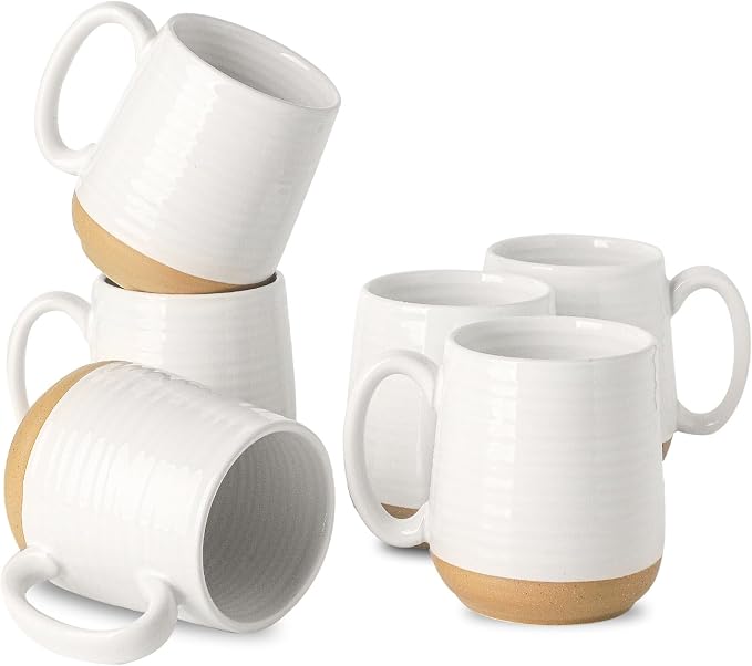 HASENSE Porcelain Coffee Mugs Set of 6, 15 Ounce Large Ceramic Coffee Cups Set by Hasense