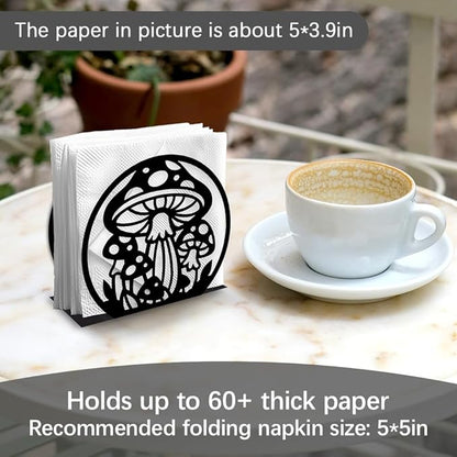Mushroom Decorative Black Metal Napkin Holder for Table, 5.3" x 4.8" x 2" Mushroom Plant Standing Napkin Holder for Home Kitchen Restaurant Picnic Party Coffee Bar Dining Room