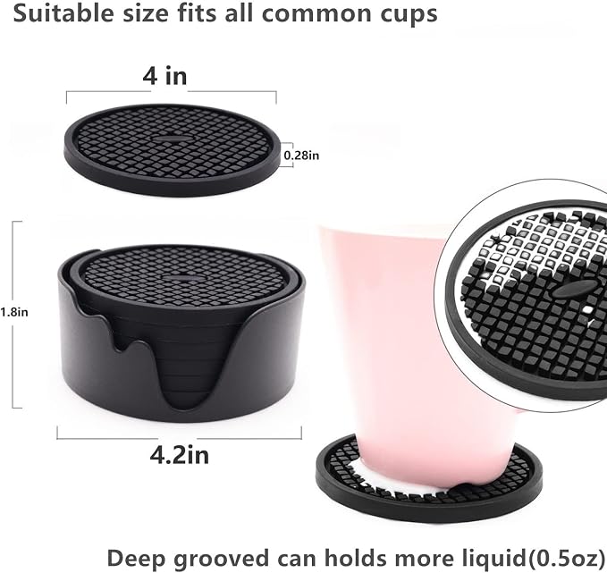 IYYI Silicone Drink Coasters Set of 6 in Holder, Cup Coaster - Image 5
