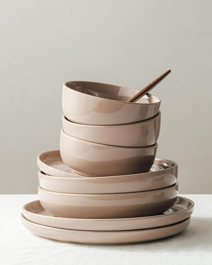 Famiware Milkyway 12-Piece Stoneware Dinnerware Set, Cinnamon Brown | Plates - Image 4