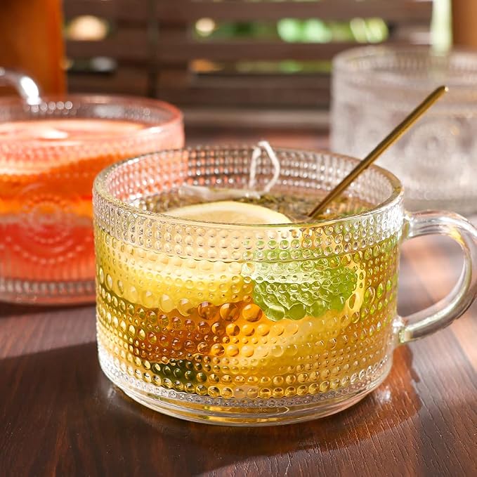 Vintage Glass Coffee Mugs Set of 4, 14 OZ Embossed Glass Coffee Cups Coffee Mugs - Image 4