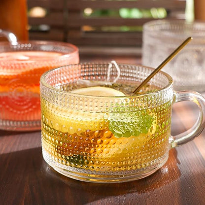 Vintage Glass Coffee Mugs Set of 4, 14 OZ Embossed Glass Coffee Cups Coffee Mugs - Image 4