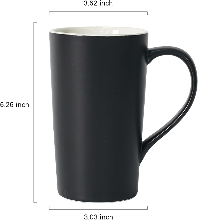 20 OZ Large Ceramic Coffee Mug Simple Pure Black Mug Set of 2 Plain Tall Milk - Image 2