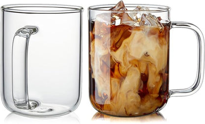 Glass Coffee Mugs, 12 oz iced coffee cups, Glass Mugs by BWODYAY